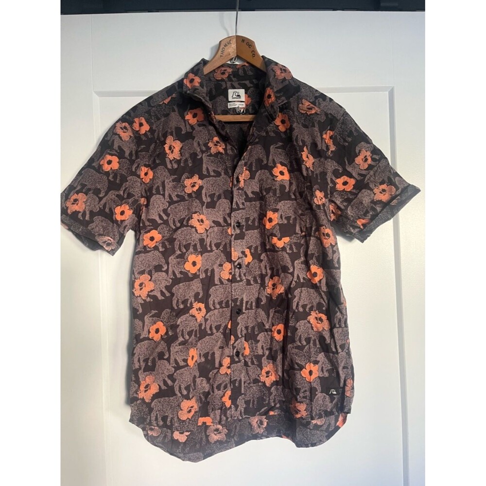 Quiksilver Men’s Multicolor Modern Animal Floral Short Sleeve Button-Down Shirt
